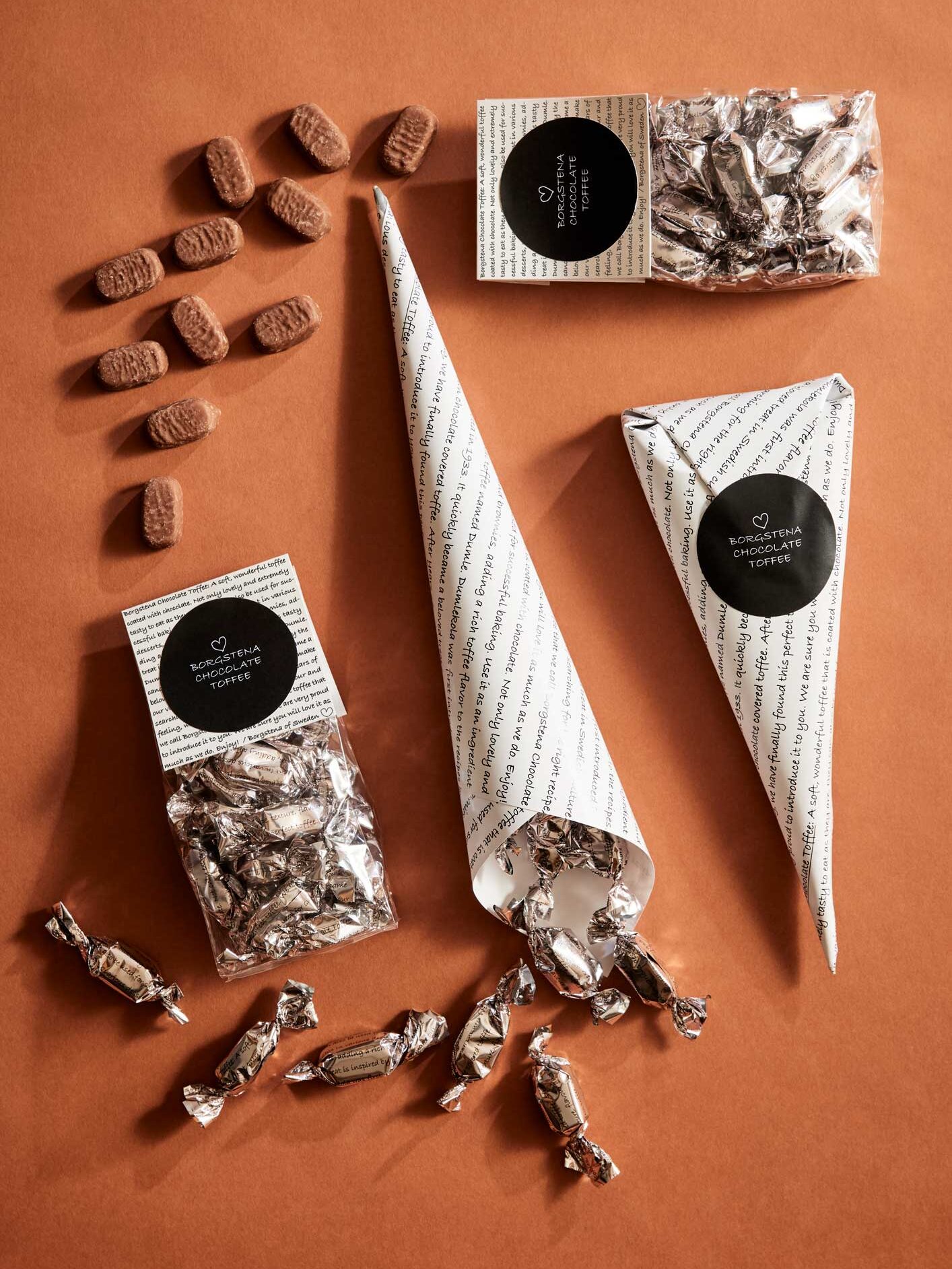 Borgstenas chokladdragerade kola förpackad i Cone och Cellobag 