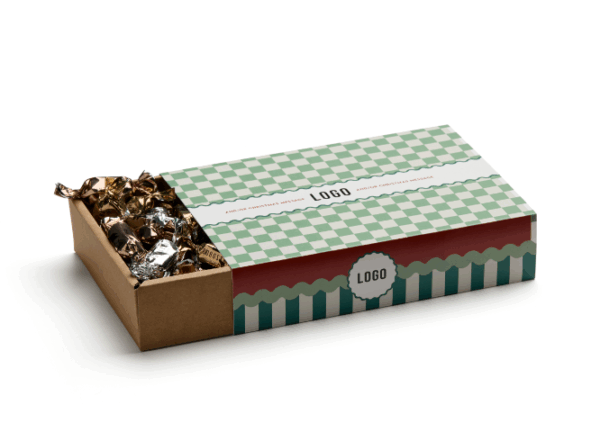 Christmas box 500g med carnival motiv fylld med Borgstenas chokladmix