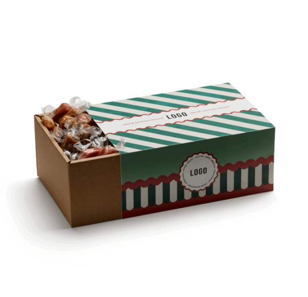 Christmas box 1kg med carnival motiv fylld med julkola
