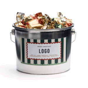 Christmas bucket med carnival motiv fylld av italienska praliner
