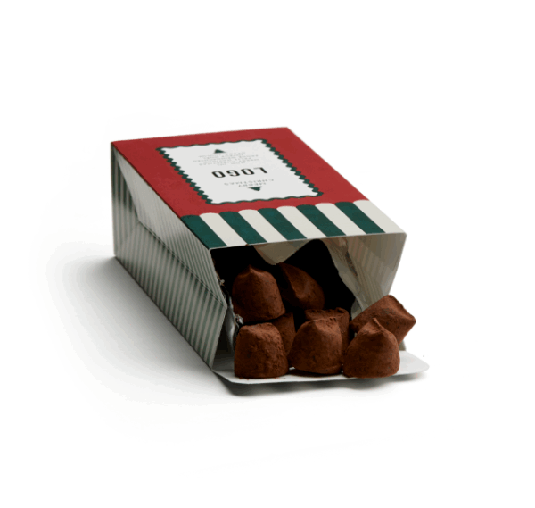 Christmas gift bag 100g med carnival motiv fylld med chokladpraliner