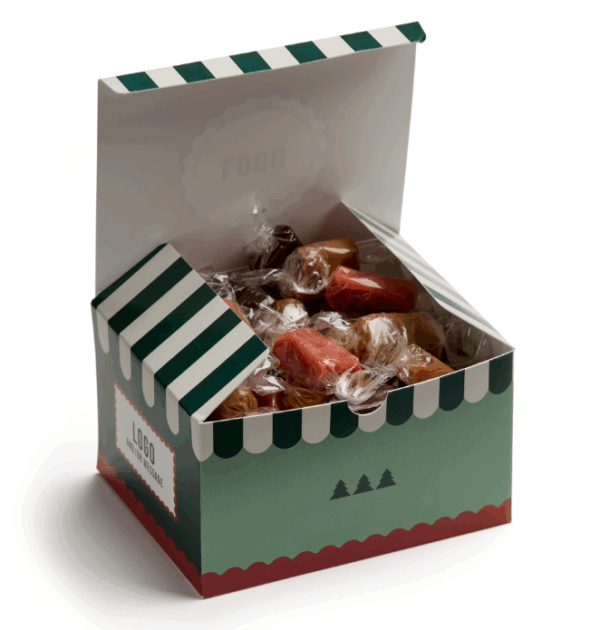 Christmas giftbox med carnival motiv fylld med julkola